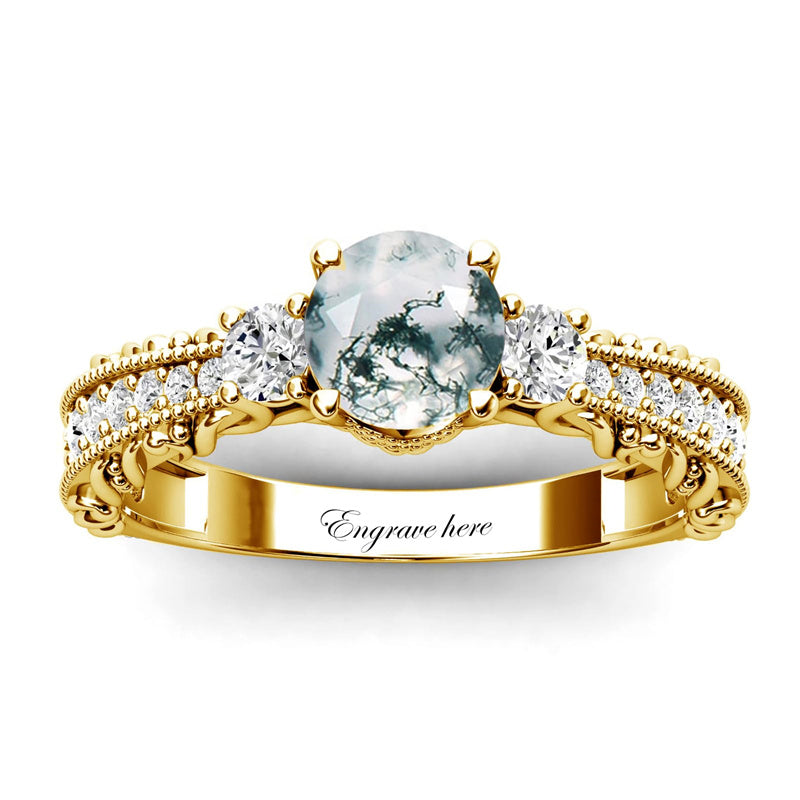 Sterling Silver 10K 14K 18K Personalized Engraved 1 Carat  Round Birthstone Engagement Ring