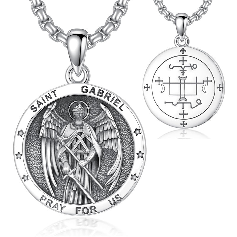 Sterling Silver Saint  Michael Christopher Sebastian Jude Gabriel Anthony Religious Pendant Necklace
