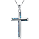 Sterling Silver Turquoise Abalone Shell Oxidation Cross Pendant Necklace