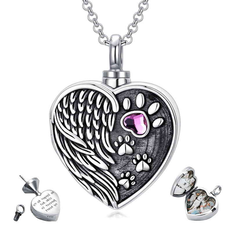 Sterling Silver Heart Personalized Photo  Paw Print Urn Necklace for Ashes