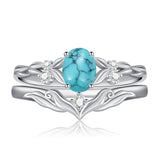 Sterling Silver 10K 14K 18K Gold  Oval Cut Unique Vine Gemstone Wedding Ring Set