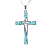 Sterling Silver Abalone Shell Turquoise Origami Cross Pendant Necklace