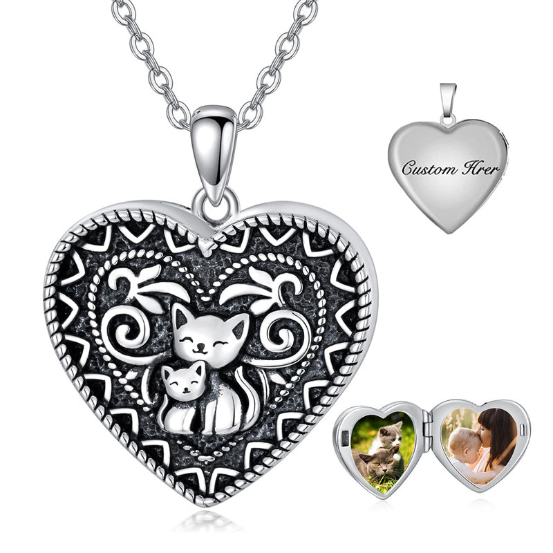 Sterling Silve Cat Photo Pendant Necklace