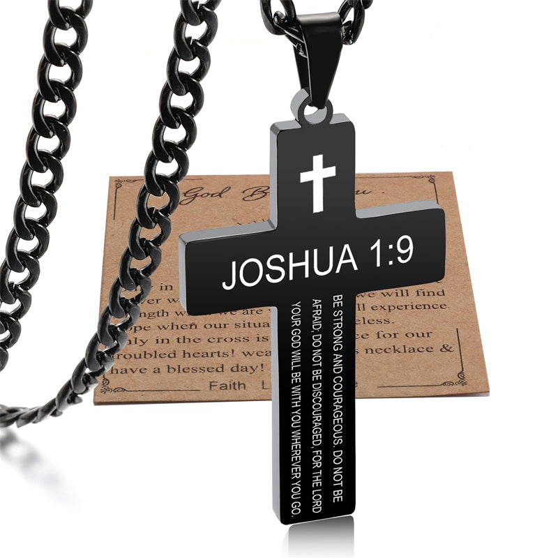Stainless Steel Bible Verse Cross Necklace for Men with Cuban Chain