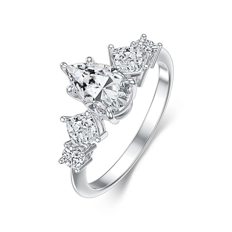 Sterling Silver Personalized Engraved 1.5 ct Pear Shape Engagement Ring