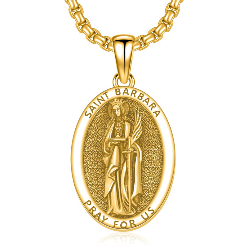 Sterling Silver Saint Barbara Goddess Amulet Pendant Necklace