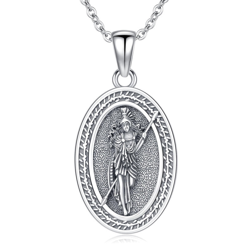 Sterling Silver Medusa Triple Moon Goddess Athena Pendant Necklace for Women
