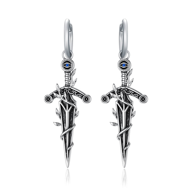 Sterling Silver Medieval Sword  Hoop Earrings