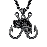 Sterling Silver Antler Fish Hook Pendant Necklace for Men