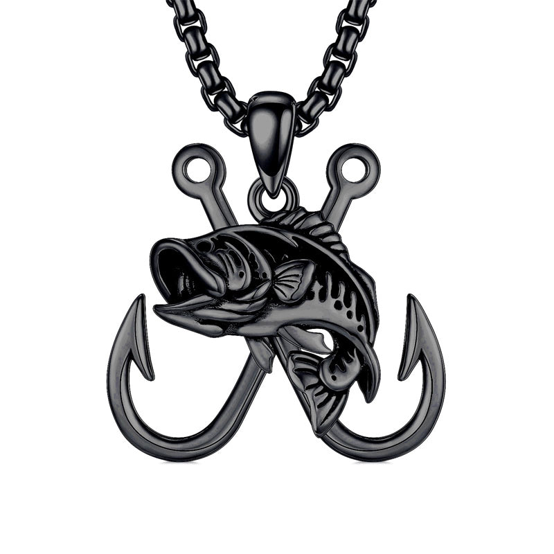 Sterling Silver Antler Fish Hook Pendant Necklace for Men