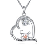 Sterling Silver Cat Pendant Necklace Engraved with I Love You Forever