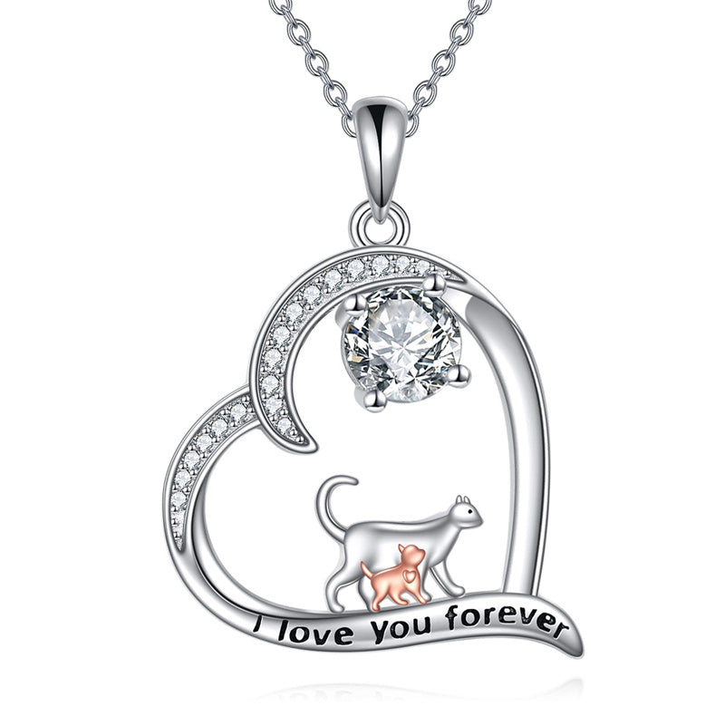 Sterling Silver Cat Pendant Necklace Engraved with I Love You Forever