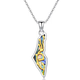 Sterling Silver Abalone Israel Map Pendant Necklace