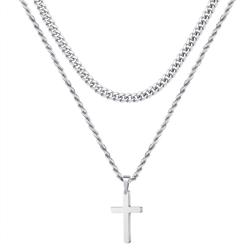 Stainless Steel Cross Pendant Necklace for Men