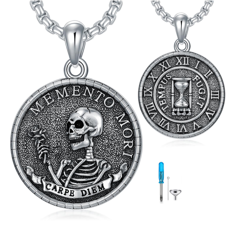 Sterling Silver Memento Mori& Gothic Skull Urn Necklace For Ashes