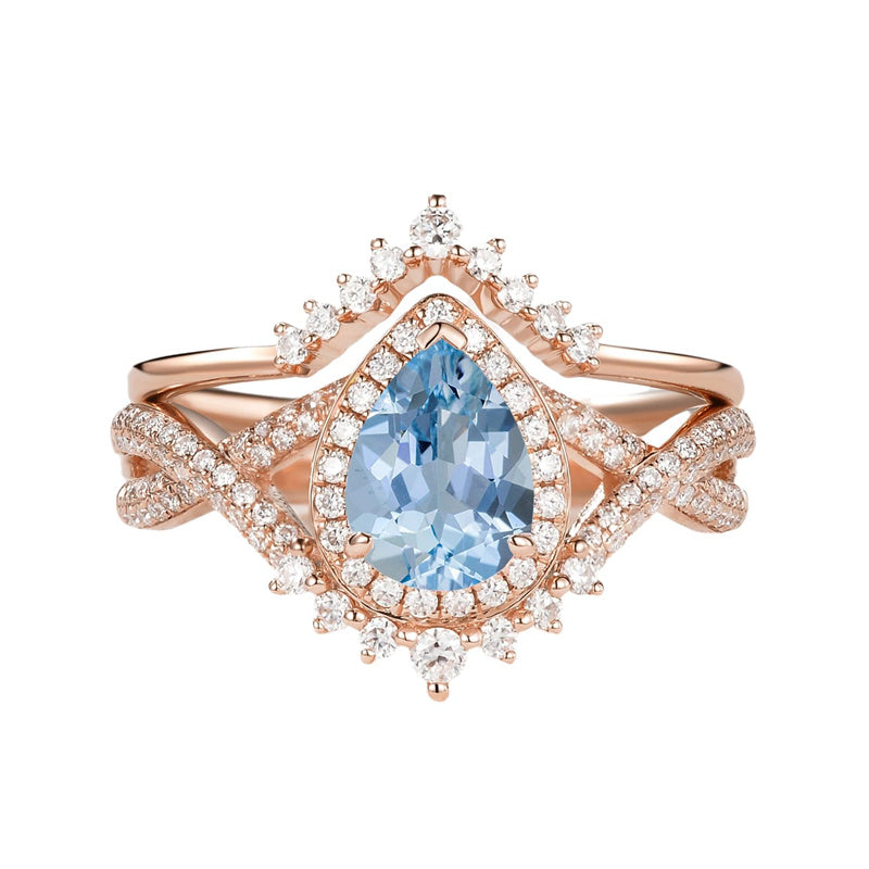 Sterling Silver 10K 14K 18K Gold  Pear Shaped Gemstone Engagement Rings Set