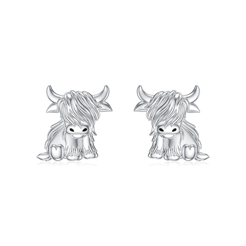 Sterling Sliver Highland Cow Stud  Dangle Earrings