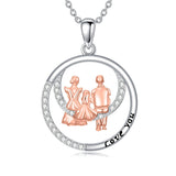 Sterling Silver Family Pendant Necklace Engraved with Love You