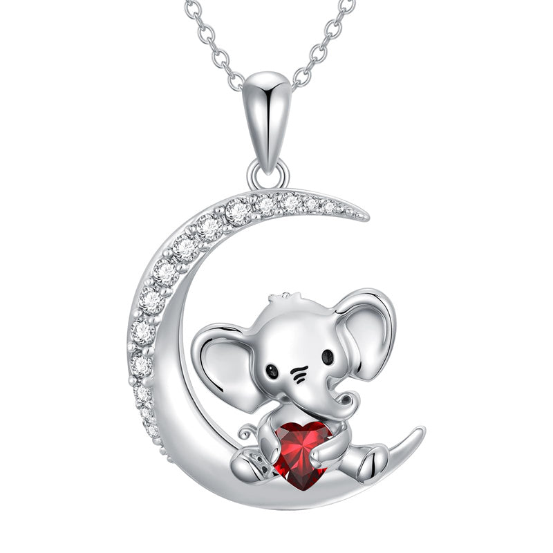 Sterling Silver Birthstone Elephant Pendant Necklace