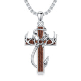 Sterling Silver Fish Hook Cross Pendant Necklace for Men