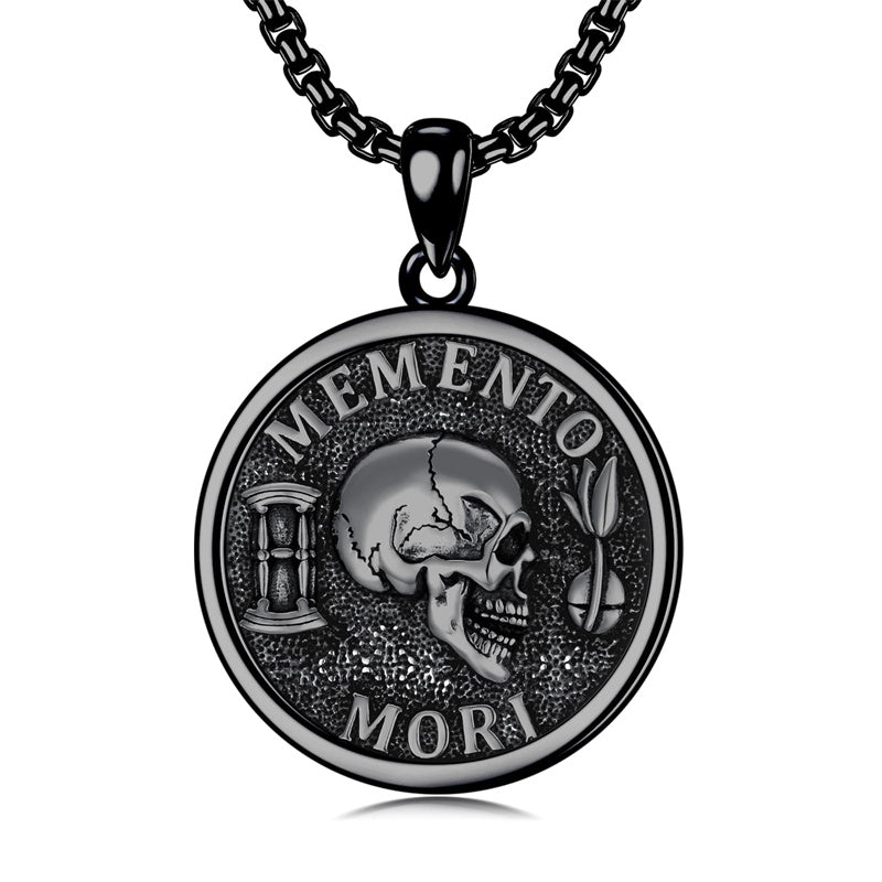 Sterling Silver Memento Mori Skull Pendant Necklace