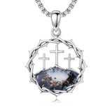 Sterling Silver Crown of Thorns Crucifix Cross Pendant Necklace for Men
