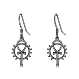 Sterling Silver Medieval Sword Dangle Cross Knives  Ankh Drop Earrings