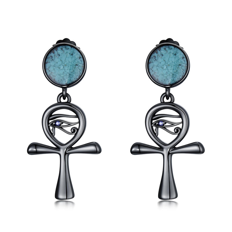 Sterling Silver Medieval Sword Dangle Cross Knives  Ankh Drop Earrings