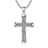 Sterling Silver Cross Christian Pendant Necklace for Men