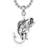Sterling Silver Antler Fish Hook Pendant Necklace for Men