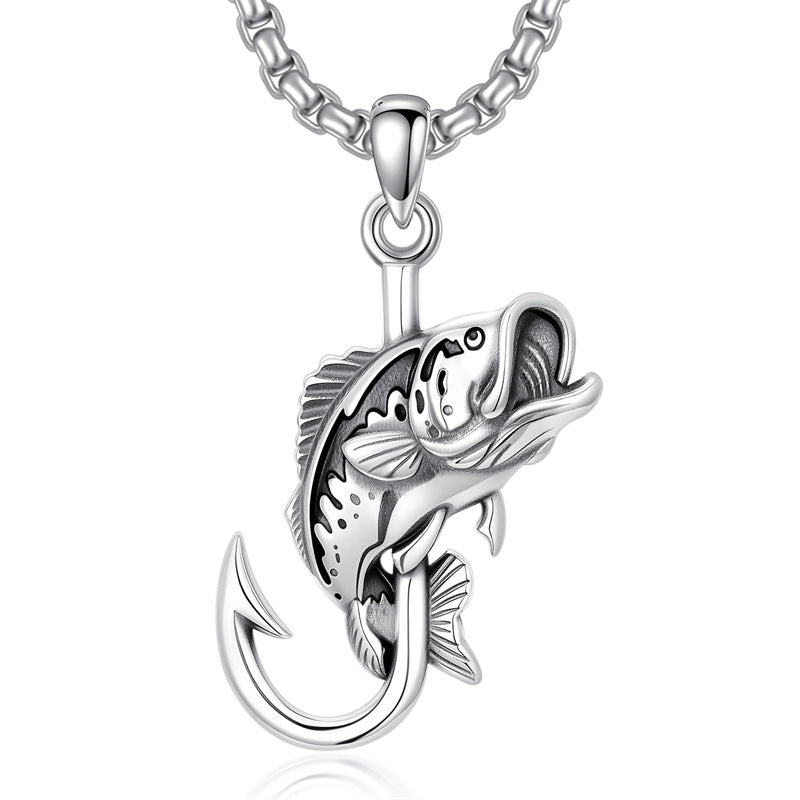 Sterling Silver Antler Fish Hook Pendant Necklace for Men