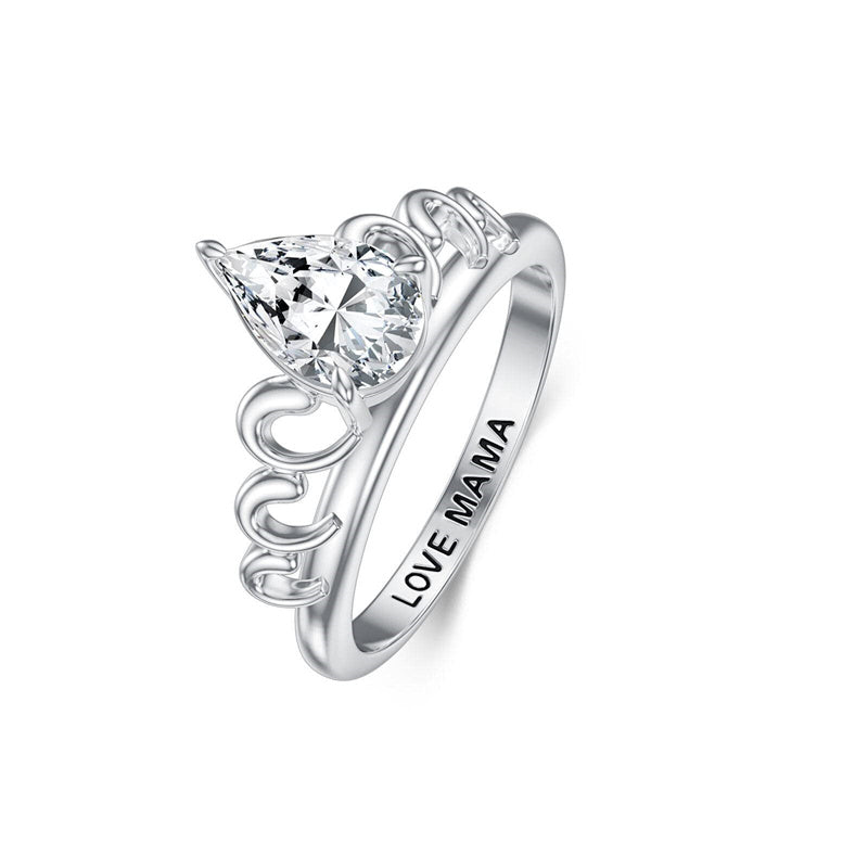 Sterling Silver Personalized Engraved Moissanite Engagement Wedding Anniversary Ring