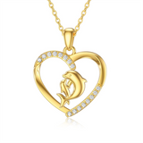 14k Solid Gold Dolphin & Mother Daughter Love Heart Pendant Necklace