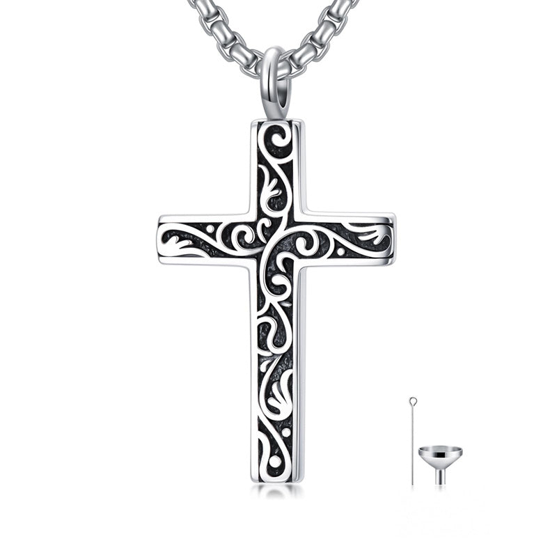 Sterling Silver Filigree Cross Urn Necklace for Ashes