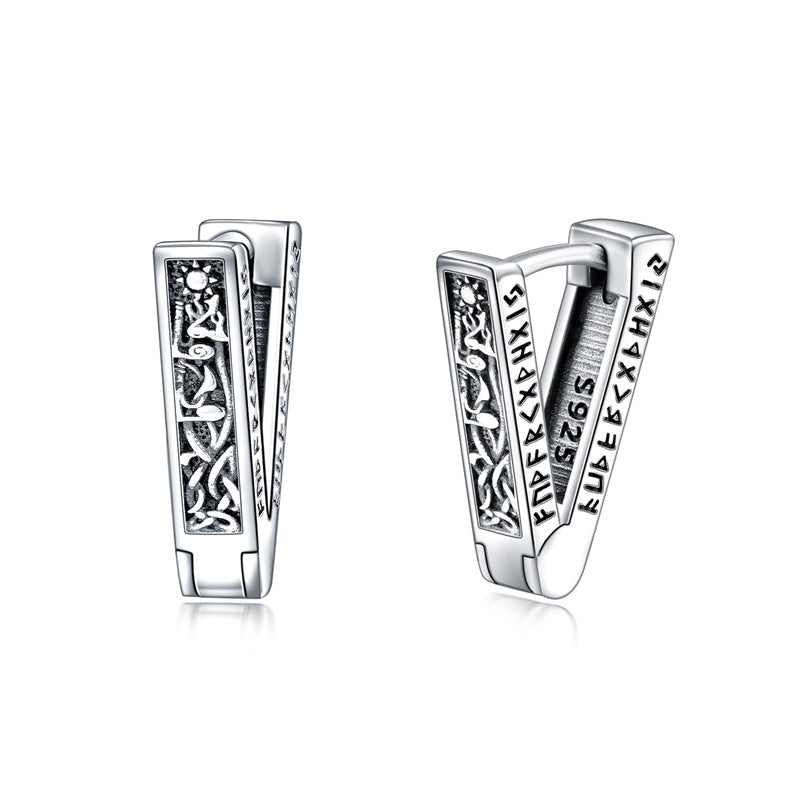 Sterling Silver Cross Sun Viking Wave Hoop Earrings for Men