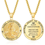 Sterling Silver Saint Michael Saint Christopher Amulet Pendant Necklace for Men