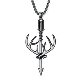 Sterling Silver Cross Deer Antler Fish Hook Hunting Pendant Necklace for Men
