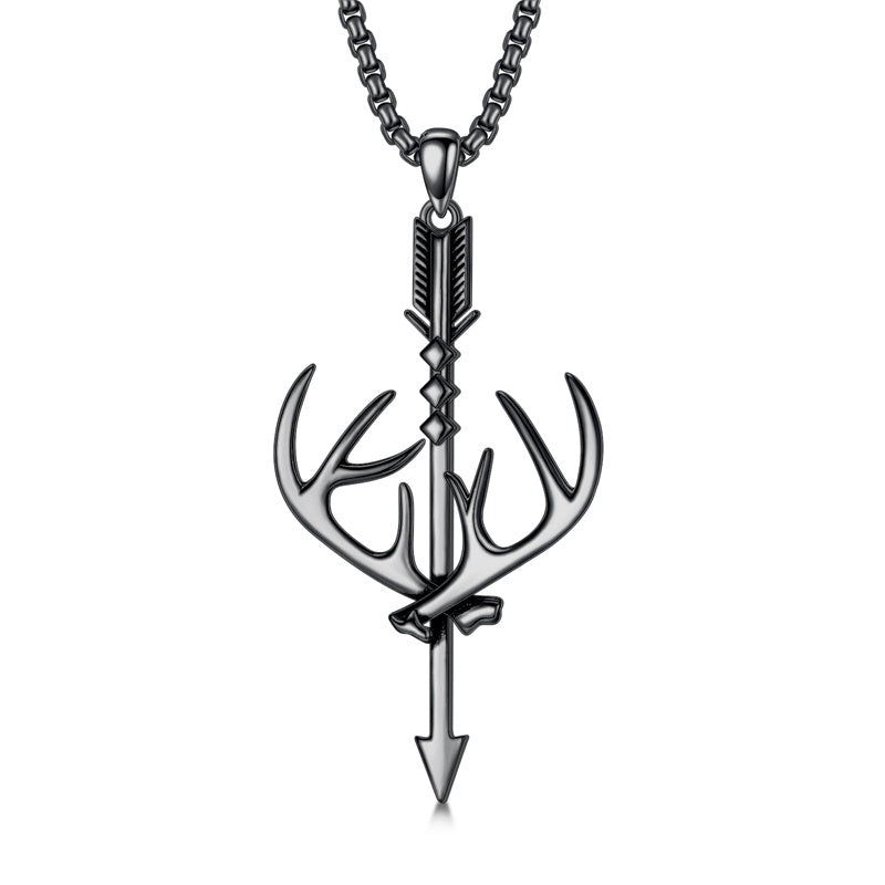 Sterling Silver Cross Deer Antler Fish Hook Hunting Pendant Necklace for Men