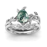 Sterling Silver Natural Moss Agate Blue Sandstone Opal Set Ring