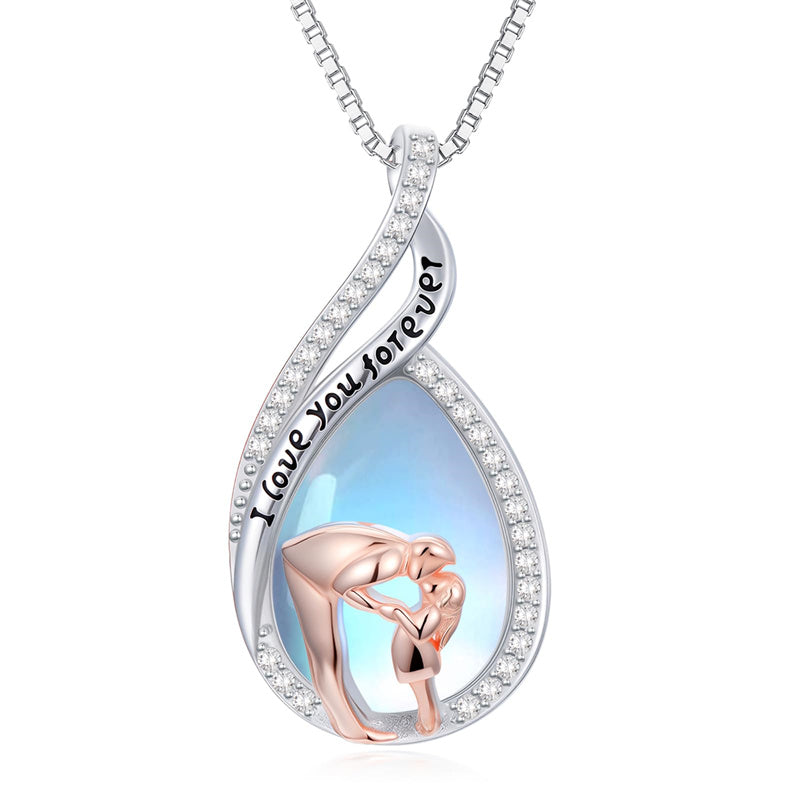 Sterling Silver Moonstone Father-Daughter Pendant Necklace Engraved with I Love You Forever