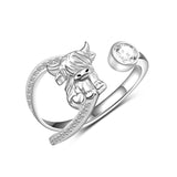 Sterling Silver Birthstone AdjustableHighland Cow Ring