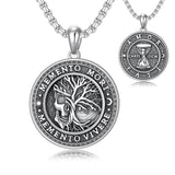 Sterling Silver Memento Mori Gothic Skull Amulet Pendant Necklace for Men