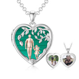 Sterling Silver Personalized Photo Abalone Shell Turquoise Malachite Father Daughter Pendant Necklace