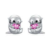 Sterling Silver Birthstone Otter Stud Earrings