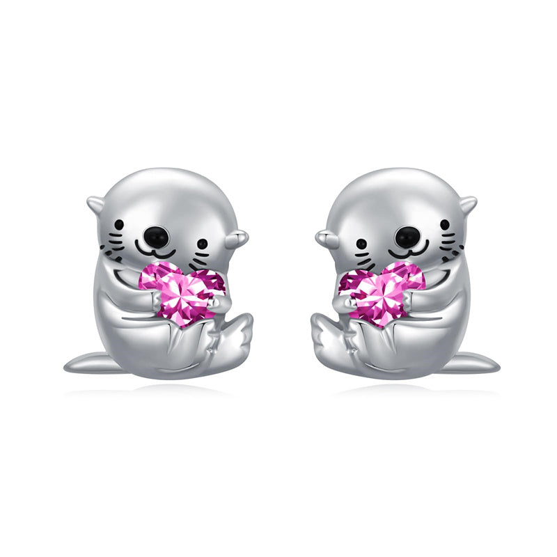 Sterling Silver Birthstone Otter Stud Earrings