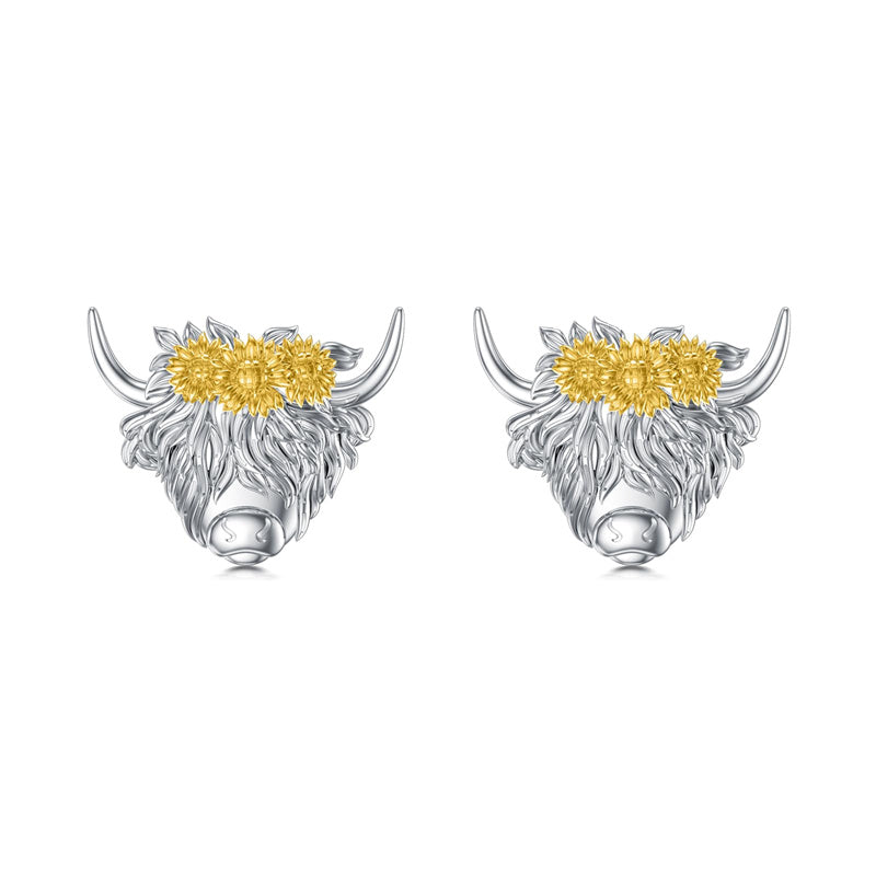 Sterling Silver Highland Cow Stud Earrings