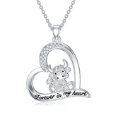 Sterling Silver Heart Highland Cow Pendant Necklace