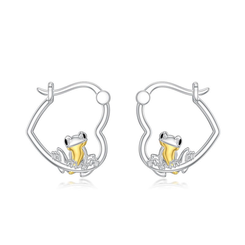 Sterling Silver Fox Frog Leopard Peacock Puppy Animal Hug Hoop Earrings