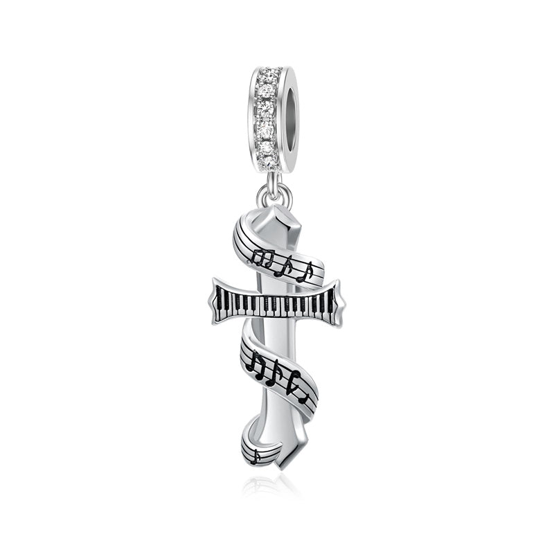 Sterling Silver Cubic Zirconia Music Charm Bead