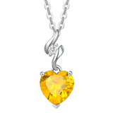 14K Solid White Gold Heart Gemstone Pendant Necklace with Sterling Silver Chain